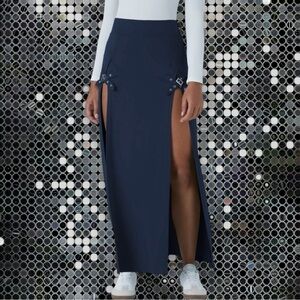 Halara High Waisted Decorative Buckle 2-in-1 Maxi Casual Skirt w/Shorts M Navy
